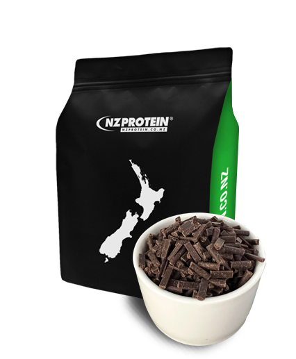 nzprotein choc chips bag with bowl of choc chips in front