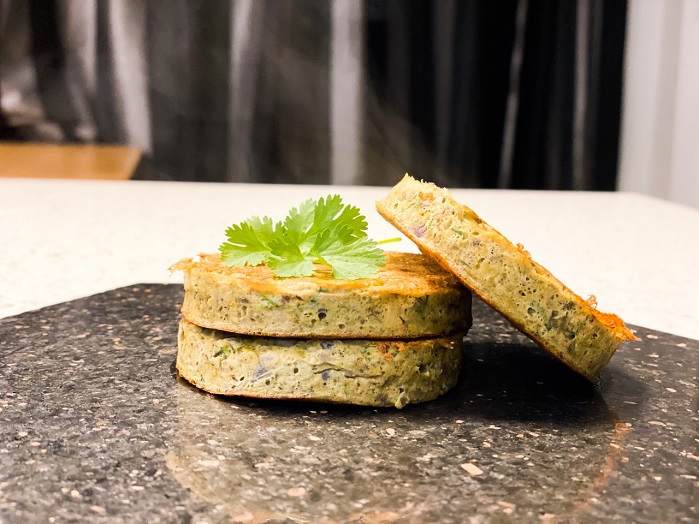 fritters made with hemp protein on a kitchen bench