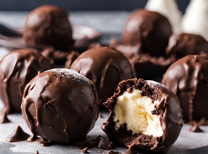 vanilla ice cream balls covered in chocolate
