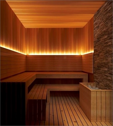 inside of a sauna stock image