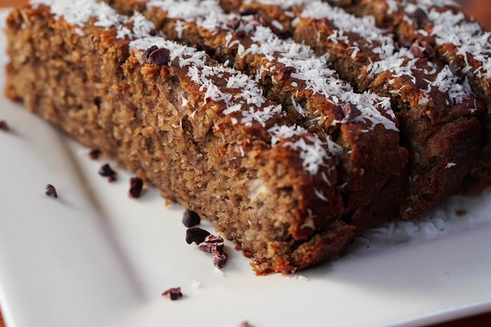 coconut vanilla protein loaf cooked on board