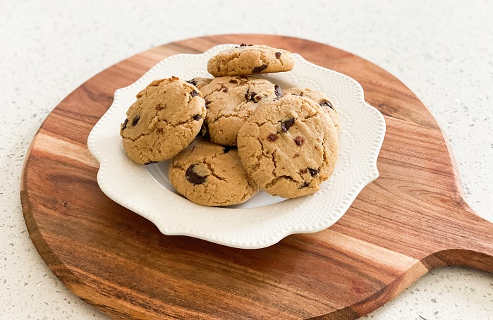 collagen cookies baked on wooden board