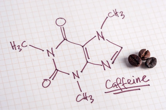 drawing of a caffeine molecule stock image
