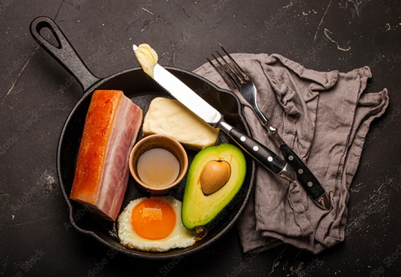 frying pan with healthy fat foods stock image
