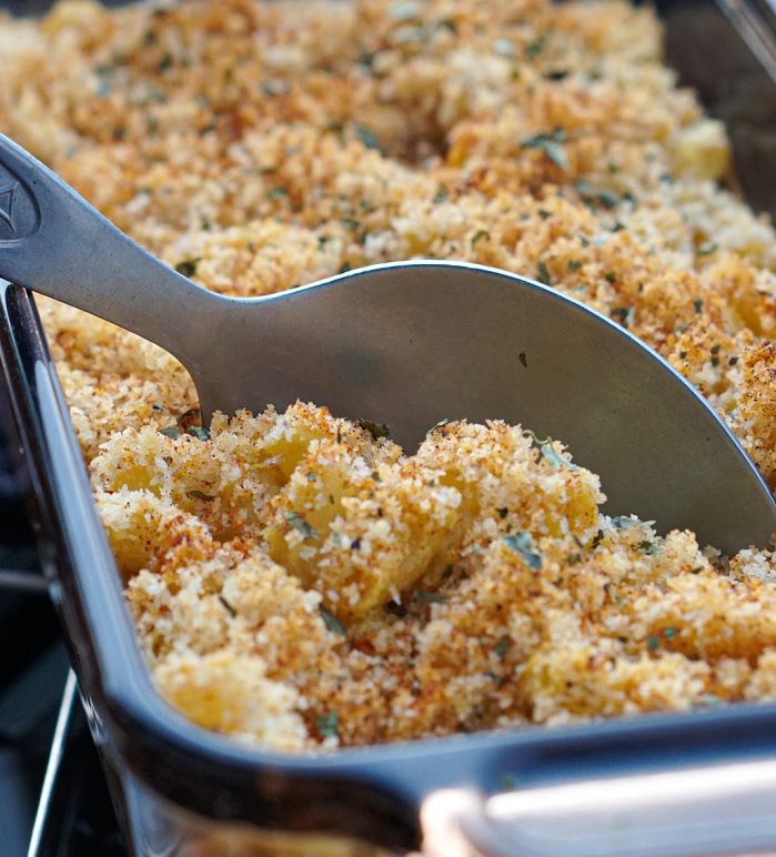 pasta with nutritional yeast vegan cheese sauce in dish