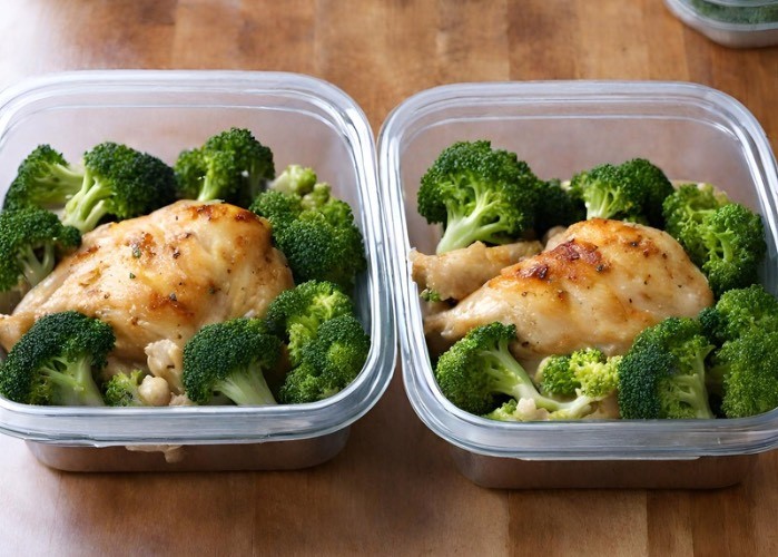 meal prepping containers chicken with broccoli 