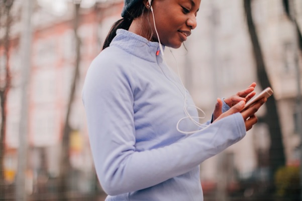 jogger listening to music stock image
