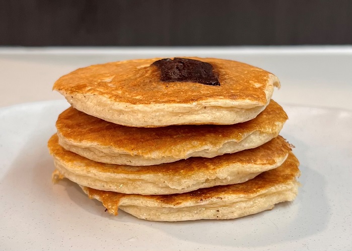protein pikelets with chocolate centre on a plate stacked