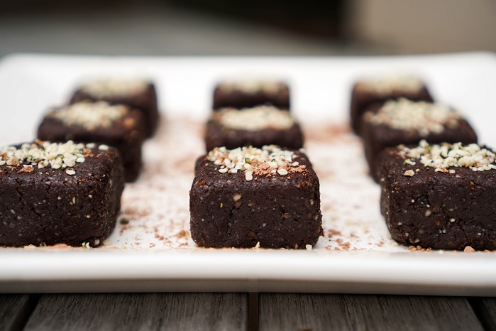 prepared hemp protein brownies on plate