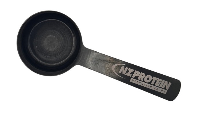 stainless steel protein scoop top view